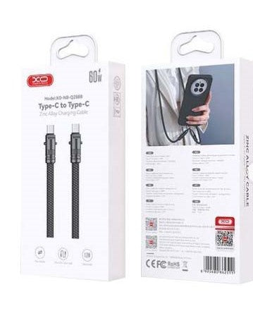 XO NB-Q288B Καλώδιο Κράμα Ψευδαργύρου Type-c σε Type-c 60W