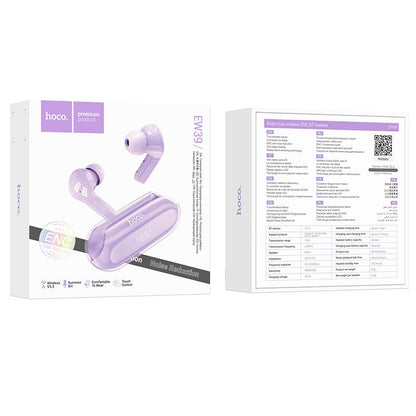 HOCO EW39 BRIGHT ΑΚΟΥΣΤΙΚΑ BLUETOOTH, ΜΩΒ, ENC