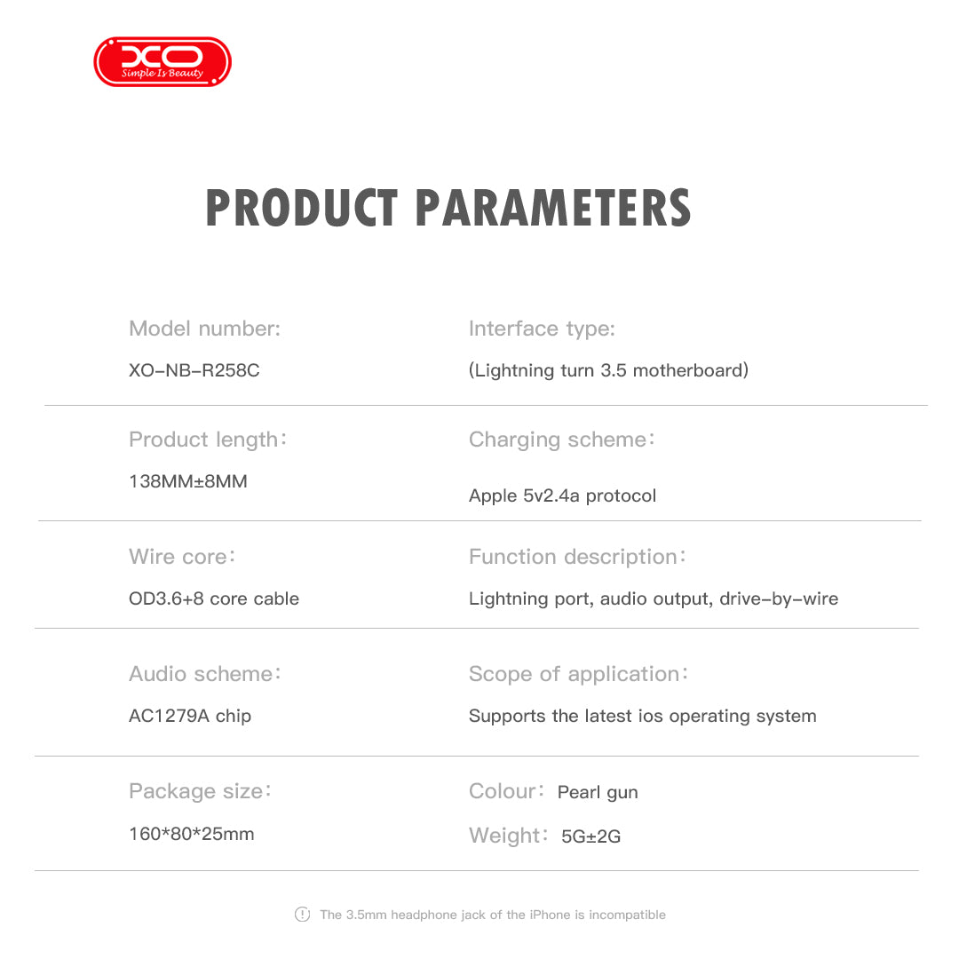 XO NBR258C Lightning Αdapter Lightning to 3.5mm