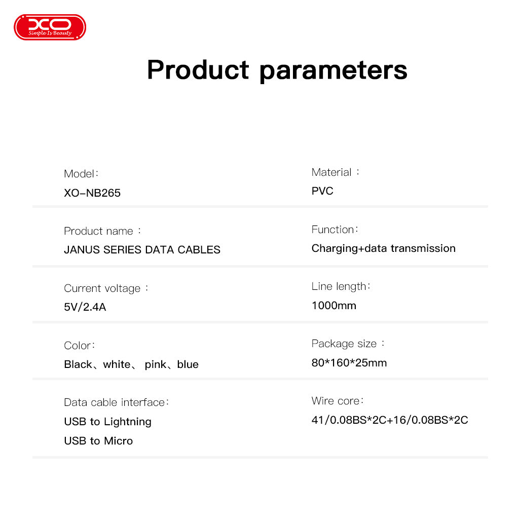 XO NB265 Μινιμαλιστικό Καλώδιο Lightning Μαύρο