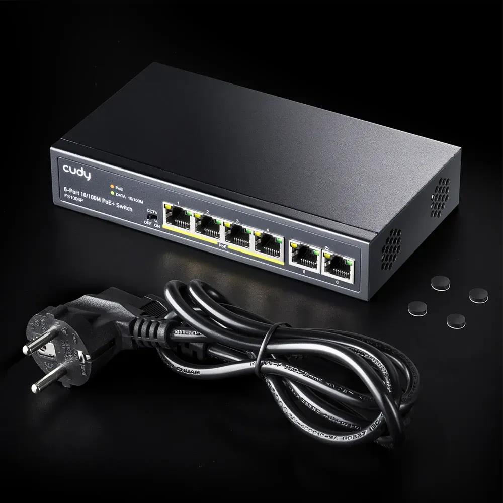 CUDY FS1006P 4+2Port 10/100M PoE+ SWITCH, 60W