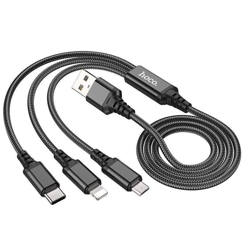 HOCO X76 3 ΣΕ 1 ΚΑΛΩΔΙΟ ΦΟΡΤΙΣΗΣ, LIGHTNING, TYPEC, MICROUSB, ΜΑΥΡΟ