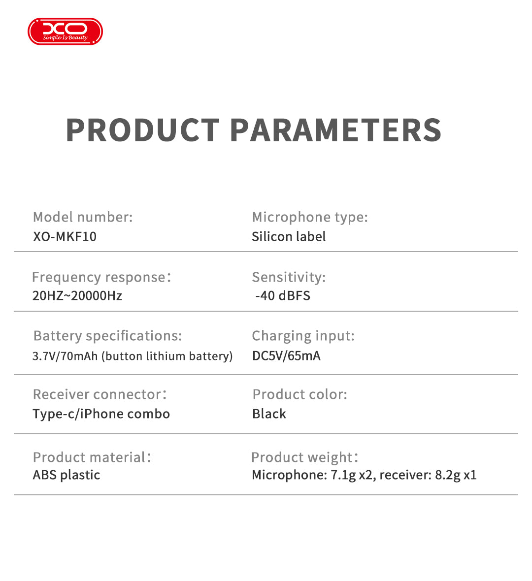 XO MKF10 Type-C+Lightning 2-σε-1 Ασύρματο Μικρόφωνο