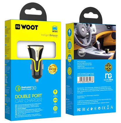 NG WOOT WT61 CAR CHARGER QC3.0 18W, 2 ΘΥΡΕΣ