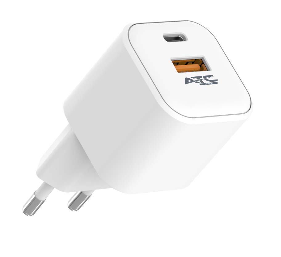 ATC-CHF15 Φορτιστής GaN Ταχείας Φόρτισης με 2 Θύρες USB-A & Type-C 20W