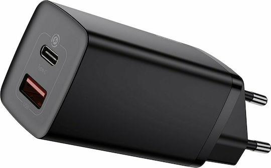 BASEUS GAN 2 LITE ΦΟΡΤΙΣΤΗΣ ΓΡΗΓΟΡΗΣ ΦΟΡΤΙΣΗΣ, 2 ΘΥΡΕΣ, 65W, ΜΑΥΡΟΣ