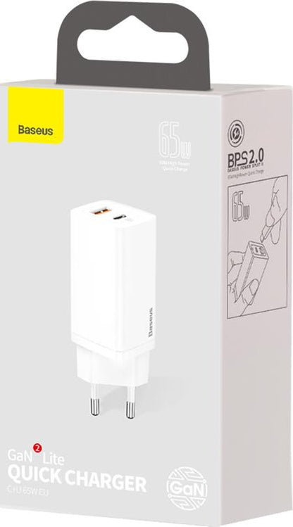BASEUS GAN 2 LITE ΦΟΡΤΙΣΤΗΣ ΓΡΗΓΟΡΗΣ ΦΟΡΤΙΣΗΣ, 2 ΘΥΡΕΣ, 65W, ΛΕΥΚΟΣ