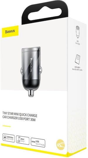 BASEUS TINY STAR MINI, ΦΟΡΤΙΣΤΗΣ ΑΥΤΟΚΙΝΗΤΟΥ ΓΡΗΓΟΡΗΣ ΦΟΡΤΙΣΗΣ, 1 ΘΥΡΑ, 30W, ΓΚΡΙ