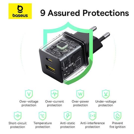 BASEUS PALM ΦΟΡΤΙΣΤΗΣ ΓΡΗΓΟΡΗΣ ΦΟΡΤΙΣΗΣ, 2 ΘΥΡΕΣ, 30W, ΜΑΥΡΟΣ