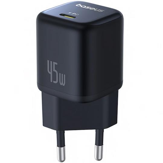 BASEUS PICOGO GAN, ΦΟΡΤΙΣΤΗΣ ΓΡΗΓΟΡΗΣ ΦΟΡΤΙΣΗΣ, ΘΥΡA TYPE-C, 45W, ΜΑΥΡΟΣ