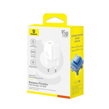 BASEUS PICOGO GAN, ΦΟΡΤΙΣΤΗΣ ΓΡΗΓΟΡΗΣ ΦΟΡΤΙΣΗΣ, ΘΥΡA TYPE-C, 45W, ΛΕΥΚΟΣ
