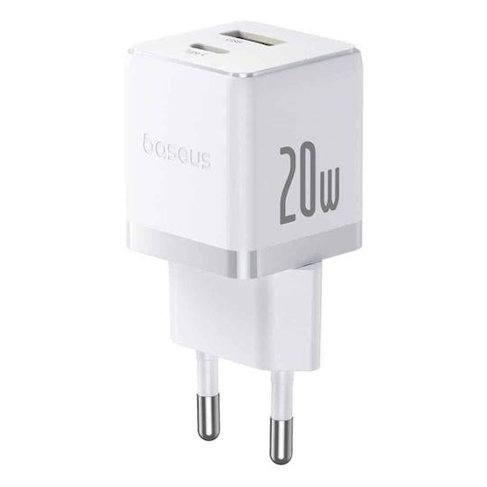 BASEUS PALM, ΦΟΡΤΙΣΤΗΣ ΓΡΗΓΟΡΗΣ ΦΟΡΤΙΣΗΣ, 2 ΘΥΡΕΣ, 20W, ΛΕΥΚΟΣ