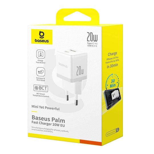 BASEUS PALM, ΦΟΡΤΙΣΤΗΣ ΓΡΗΓΟΡΗΣ ΦΟΡΤΙΣΗΣ, 2 ΘΥΡΕΣ, 20W, ΛΕΥΚΟΣ