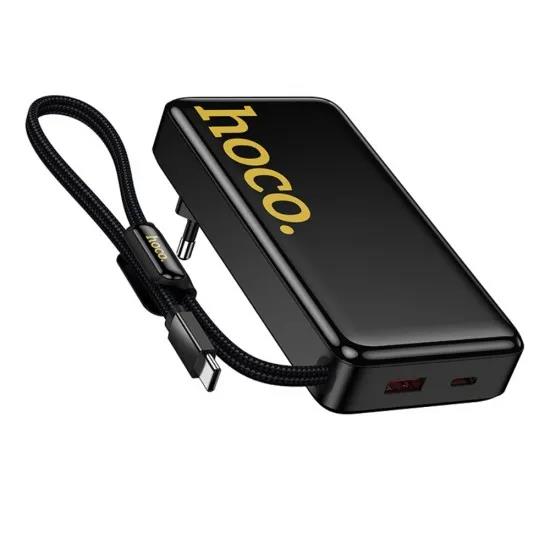 HOCO Q45 WORRIER, POWERBANK ΚΑΙ ΦΟΡΤΙΣΤΗΣ ΤΟΙΧΟΥ, 10000MAh, ΜΕ ΕΝΣΩΜΑΤΩΜΕΝΟ ΚΑΛΩΔΙΟ TYPE-C, ΜΑΥΡΟ