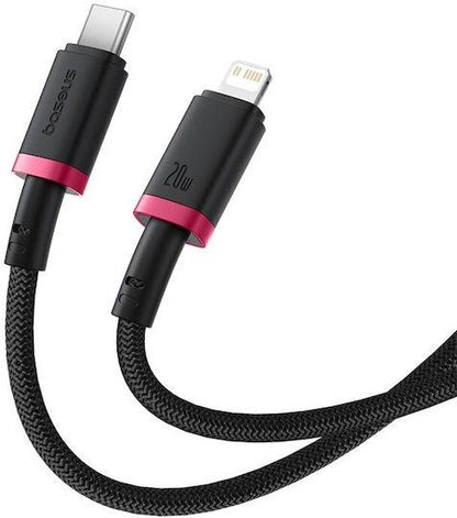 BASEUS DURA SERIES, ΚΑΛΩΔΙΟ ΓΡΗΓΟΡΗΣ ΦΟΡΤΙΣΗΣ, TYPE-C ΣΕ LIGHTNING, 1m, ΚΟΚΚΙΝΟ-ΜΑΥΡΟ