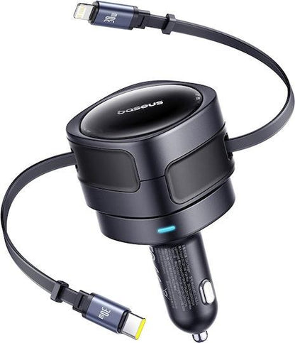 BASEUS ENJOYMENT MAX, ΦΟΡΤΙΣΤΗΣ ΑΥΤΟΚΙΝΗΤΟΥ, ΚΑΛΩΔΙΑ LIGHTNING ΚΑΙ TYPE-C, 60W, ΜΑΥΡΟ