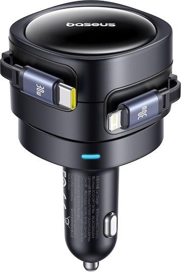 BASEUS ENJOYMENT MAX, ΦΟΡΤΙΣΤΗΣ ΑΥΤΟΚΙΝΗΤΟΥ, ΚΑΛΩΔΙΑ LIGHTNING ΚΑΙ TYPE-C, 60W, ΜΑΥΡΟ