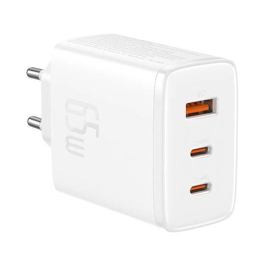 BASEUS CUBE PRO, ΦΟΡΤΙΣΤΗΣ ΓΡΗΓΟΡΗΣ ΦΟΡΤΙΣΗΣ, 3 ΘΥΡΕΣ, 65W, ΛΕΥΚΟ