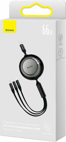 BASEUS BRIGHT MIRROR 2 SERIES, ΠΤΥΣΣΟΜΕΝΑ ΚΑΛΩΔΙΑ ΦΟΡΤΙΣΗΣ, 3 ΣΕ 1, ΜΑΥΡΟ