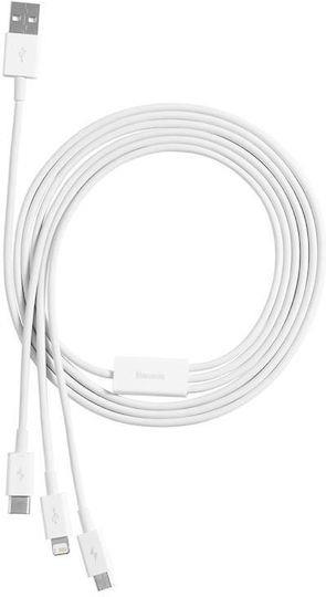 BASEUS SUPERIOR SERIES, ΚΑΛΩΔΙΟ ΓΡΗΓΟΡΗΣ ΦΟΡΤΙΣΗΣ, LIGHTNING + TYPE-C + MICRO, 0.5m, 3.5A, ΛΕΥΚΟ