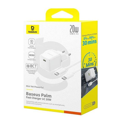 BASEUS PALM ΦΟΡΤΙΣΤΗΣ ΓΡΗΓΟΡΗΣ ΦΟΡΤΙΣΗΣ, 1 ΘΥΡA, ΠΕΡΙΛΑΜΒΑΝΕΙ ΚΑΛΩΔΙΟ TYPE-C ΣΕ TYPE-C, 20W, ΛΕΥΚΟΣ