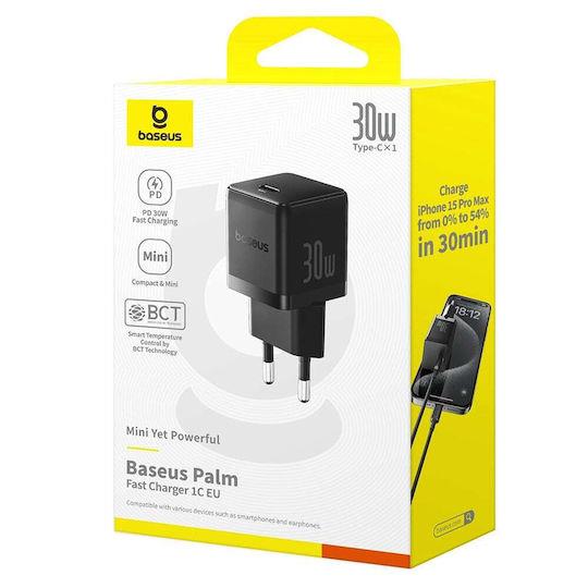 BASEUS PALM ΦΟΡΤΙΣΤΗΣ ΓΡΗΓΟΡΗΣ ΦΟΡΤΙΣΗΣ, 1 ΘΥΡΑ, 30W, ΜΑΥΡΟΣ