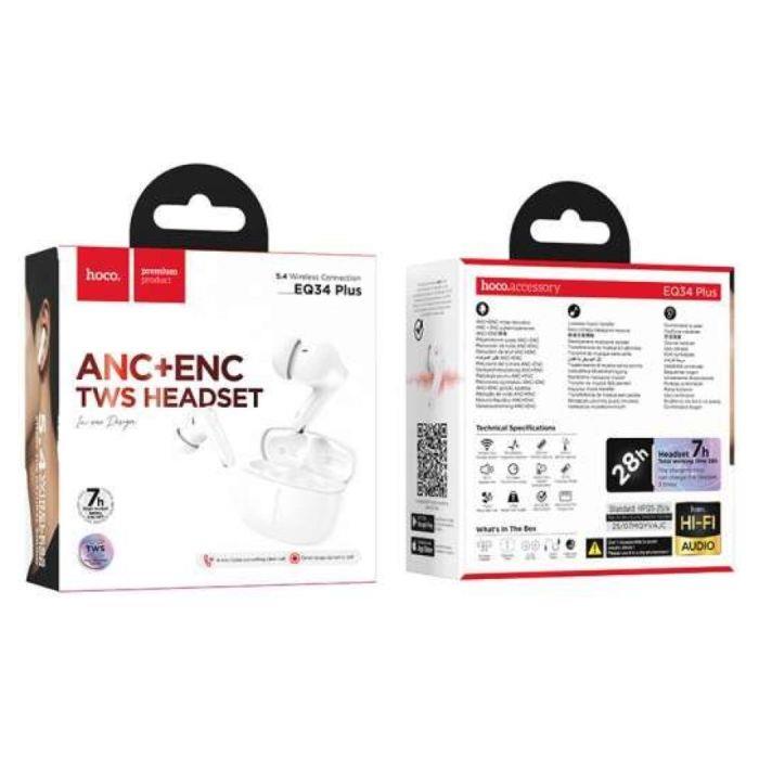 HOCO EQ34 PLUS RIMA, ΑΣΥΡΜΑΤΑ ΑΚΟΥΣΤΙΚΑ, ENC+ANC, TWS, ΛΕΥΚΟ