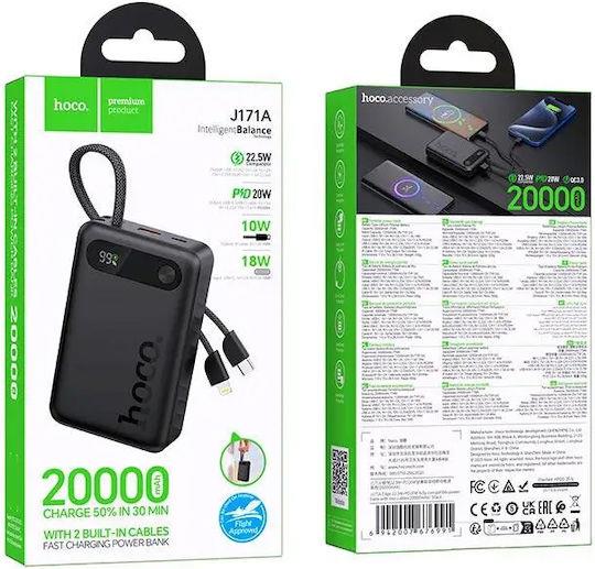 HOCO J171A EDGE POWERBANK, 20000MAH, PD20W, ΜΑΥΡΟ
