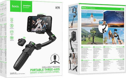 HOCO K91 ΤΡΙΑΞΟΝΙΚΟ GIMBAL, BLUETOOTH 5.2, 1800MAH, ΜΑΥΡΟ
