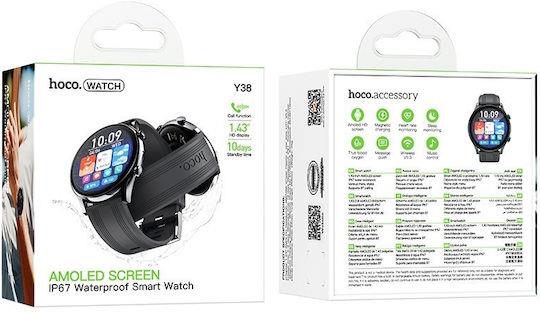 HOCO Y38 AMOLED SMARTWATCH, 1.43 ΙΝΤΣΕΣ, BLUETOOTH 5.3, 300MAH, ΜΑΥΡΟ