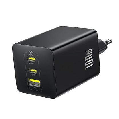 BASEUS ENERFILL FE22, ΦΟΡΤΙΣΤΗΣ ΤΟΙΧΟΥ, 2X TYPE-C + 1X USB-A, 100W, COSMIC BLACK