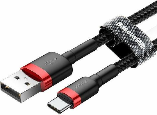 BASEUS CAFULE, ΚΑΛΩΔΙΟ ΦΟΡΤΙΣΗΣ, USB ΣΕ TYPE-C, 0.5m, 3A, ΚΟΚΚΙΝΟ+ΜΑΥΡΟ