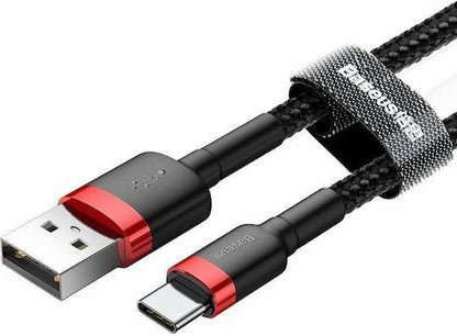 BASEUS CAFULE, ΚΑΛΩΔΙΟ ΦΟΡΤΙΣΗΣ, USB ΣΕ TYPE-C, 0.5m, 3A, ΚΟΚΚΙΝΟ+ΜΑΥΡΟ