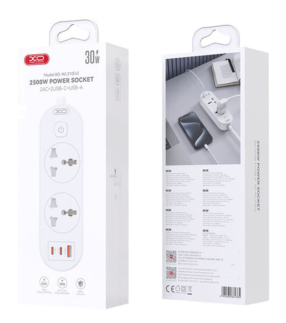 XO WL31 (EU) 30W 2AC + 1USB-A + 2USB-C με Διακόπτη
