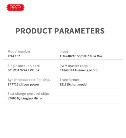 XO L157(UK) QC3.0 18W Φορτιστής Λευκό