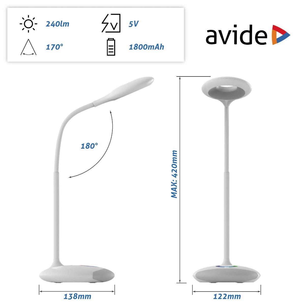 Avide LED Φωτιστικό Γραφείου RGB Άσπρο 4W