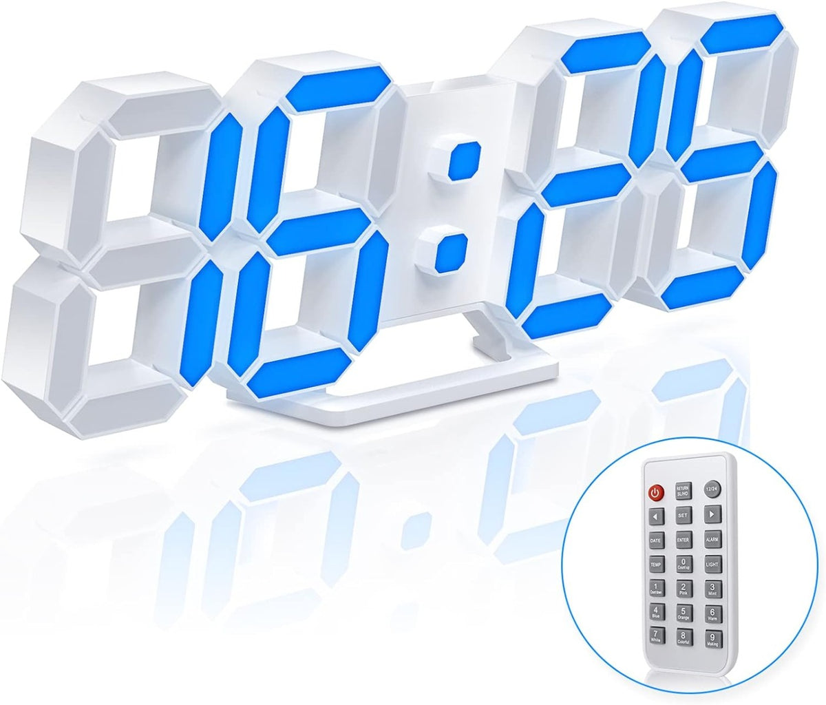 EDUP EH-LED1319 3D LED Wall Clock 9.5 Remote Control Digital Nightlight