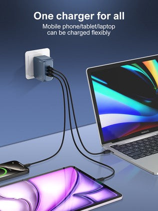 LDNIO φορτιστής τοίχου Q7 με καλώδιο USB-C, USB/Lightning/2x USB-C, GaN, 65W, μπλε