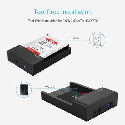 ORICO docking station για 2.5" ή 3.5" SATA HDD/SSD 6518US3-V2, 5Gbps, μαύρο