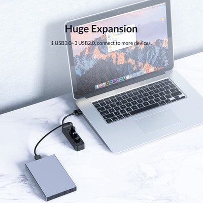ORICO USB hub TWU32-4A, 4x θυρών, USB 3.0, 5Gbps, USB σύνδεση, έξτρα τροφοδοσία, μαύρο