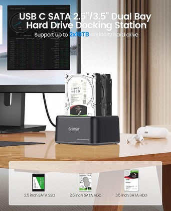 ORICO docking station για 2.5" ή 3.5" SATA HDD/SSD 6829C3-V1, 2 θέσεων, 5Gbps, μαύρο