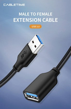CABLETIME καλώδιο προέκτασης USB CT-C160-U3-AMAFN, 5Gbps, 2m, μαύρο