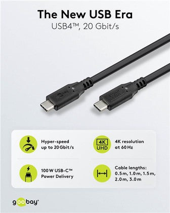 GOOBAY καλώδιο USB-C 74198, USB4, 100W, 20Gbps, 4K/60Hz, 3m, μαύρο