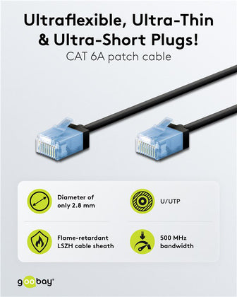 GOOBAY καλώδιο δικτύου 74233, CAT 6A U/UTP, ultra slim, copper, 500MHz, 1m, μαύρο