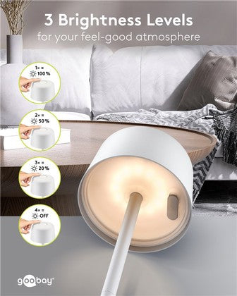 GOOBAY επιτραπέζιο φωτιστικό 77676, 3000K, dimmable, επαναφορτιζόμενο, λευκό