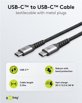 GOOBAY καλώδιο USB-C 79559, 60W, 480Mbps, 0.15m, μαύρο