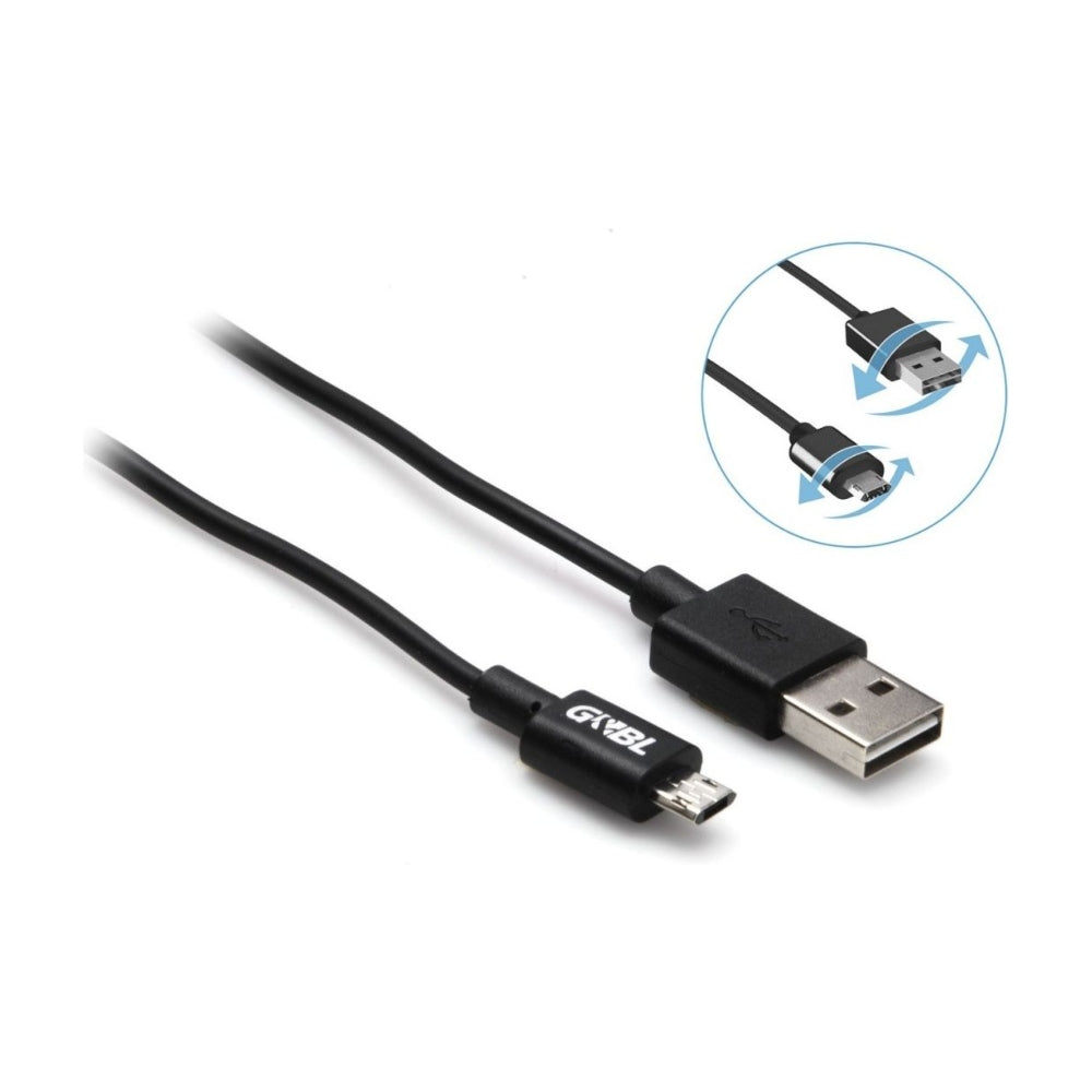 Reversible cable USB A m - Micro USB m black L. 1,0 mt