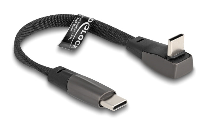 DELOCK καλώδιο USB-C 80750, 60W, flat, γωνιακό, 480 Mbps, 14cm, μαύρο