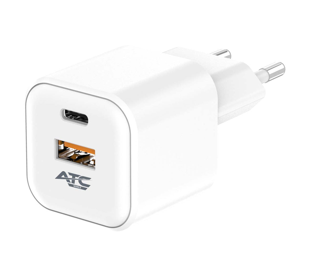 ATC-CHF15 Φορτιστής GaN Ταχείας Φόρτισης με 2 Θύρες USB-A & Type-C 20W