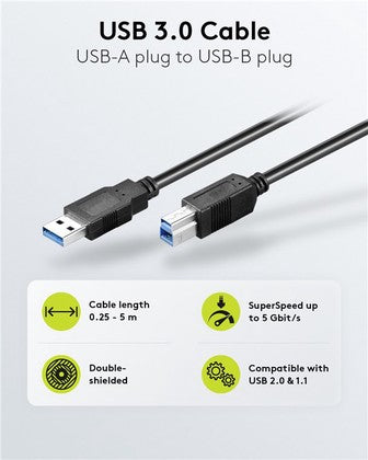 GOOBAY καλώδιο USB 3.0 σε USB Type B 95721, 0.25m, 5Gbps, μαύρο